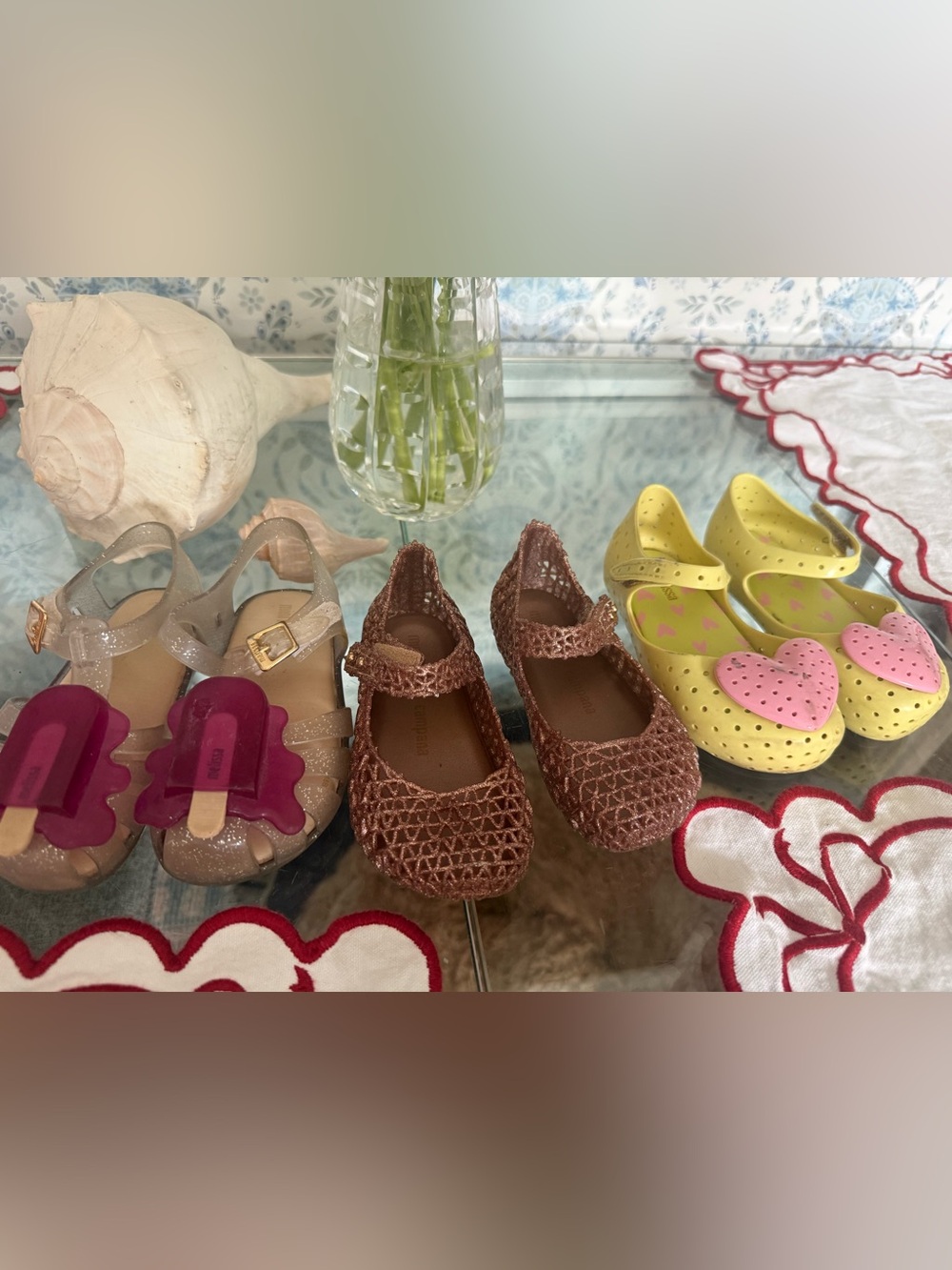 Mini Melissa Yellow & Pink Heart Jelly Sandals for Kids